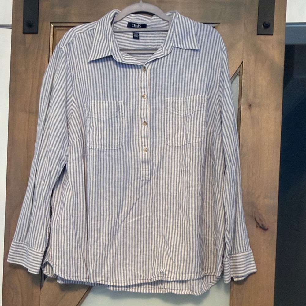 Chaps White and Blue Striped Casual Shirt Women’s Size 2X